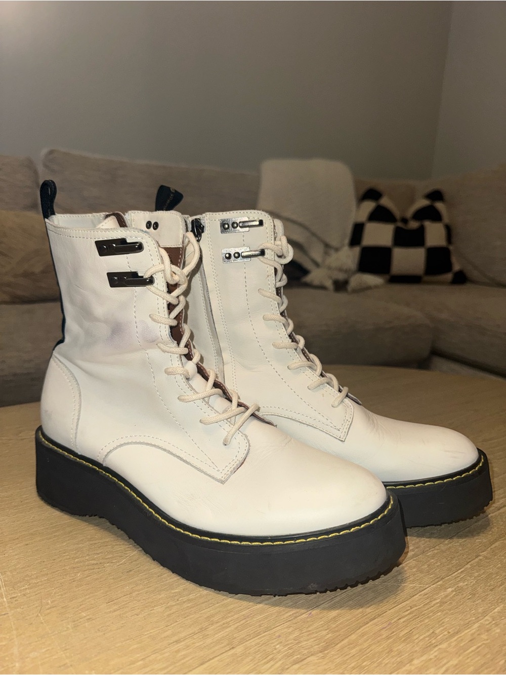 Diane Von Furstenberg White Platform Lace-Up Combat Boots